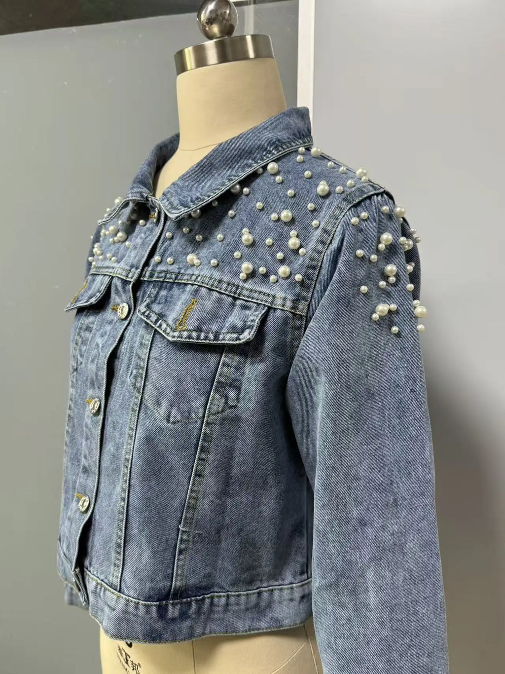 Women's Trendy Beaded Denim Jacket for Spring And Autumn New Fashion Casual Outerwear