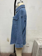 New Washed Denim Shirt Jacket for Women Fall/Winter Street Style with Distressed Hem Women's Outerwear