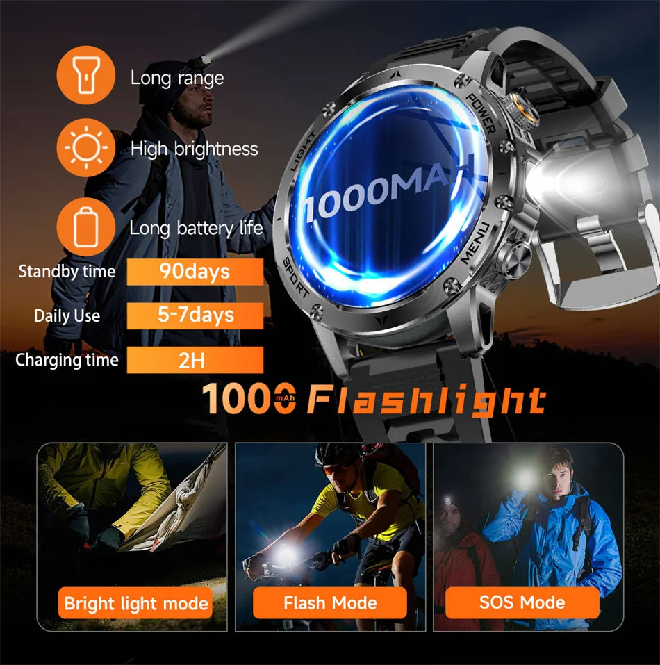 2026 Outdoor New 1000mAh Battery T-Rex 3 Military Grade Smart Watch Men IP69K Waterproof GPS HD Bluetooth Call 100+Sports Watch