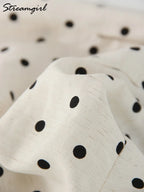 Black Polka Dot Linen Pants Women Wide Leg Summer Trousers Baggy For Ladies White Oversize Cotton Linen Pants Woman Wide