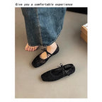2026 Women's Lace Mesh Mary Jane Shoes Fashion Square Toe Bowknot Flats Soft Sole Comfortable Slip-On Retro Elegant Date Shoes