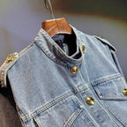 Blouse Jacket Women's Autumn Retro Cropped Denim Distinctive Gold Buckle New Comfortable Minimalist Fashionable Niche Versatile