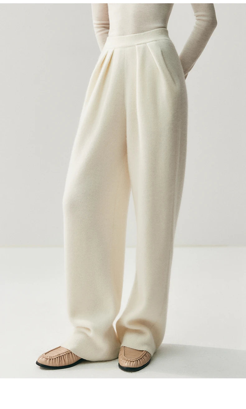 New Women's 100% Cashmere Knitted Thick Pants Autumn Winter Comfortable Skin Friendly Wide-leg Pants Solid Color Casual Clothing