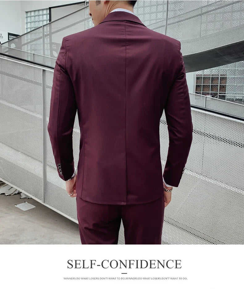 Suit Upgrade the new fabric Men's Business Gentleman Fashion Slim Work Solid Color Plus Size Fair Dress Wedding Best Man Suit