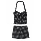2026 Women New Fashion Suit Sexy Sleeveless Backless Polka Dot Halter Slim Short Top+Side Zipper Casual Short Skirts
