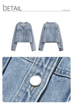 I BELIEVE YOU Short Denim Coat for Women 2024 Crew Neck Autumn New Casual Basic Straight Comfort Retro Female Jackets CWN245542A