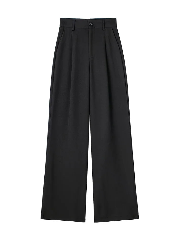 Willshela Women Fashion Solid Pleated Front Zipper Wide Leg Pants Vintage High Waist Full Length Female Chic Lady Trousers