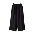 Feamle Casual and Versatile Lazy Style Wide Leg Pants With Pockets Lightweight High Waisted Loose Cropped Capris
