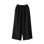 Feamle Casual and Versatile Lazy Style Wide Leg Pants With Pockets Lightweight High Waisted Loose Cropped Capris