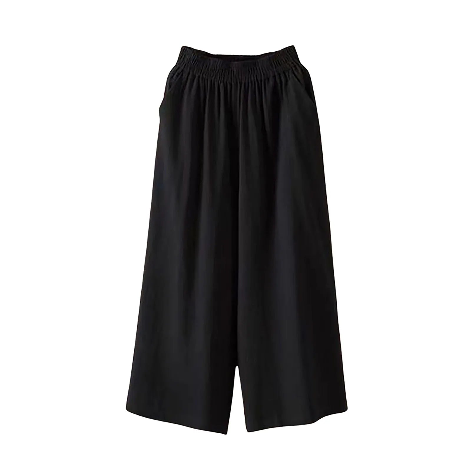 Feamle Casual and Versatile Lazy Style Wide Leg Pants With Pockets Lightweight High Waisted Loose Cropped Capris
