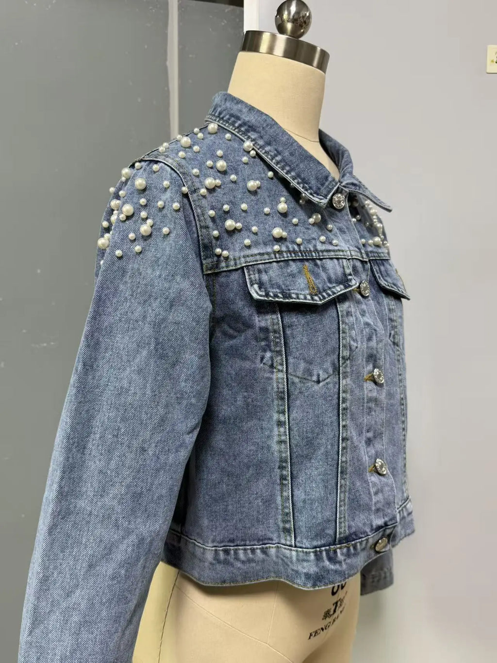Women's Trendy Beaded Denim Jacket for Spring And Autumn New Fashion Casual Outerwear