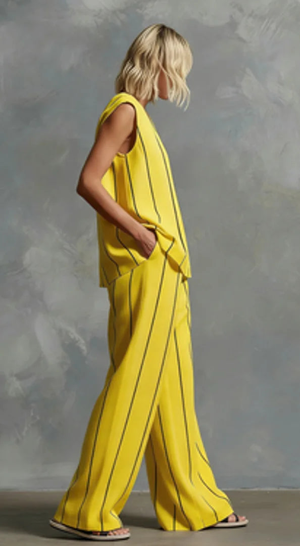 Black White Vertical Striped Loose Top+Wide Leg Pants Two-piece Summer Women's Loose Cotton Linen Trousers Set Костюм Женский