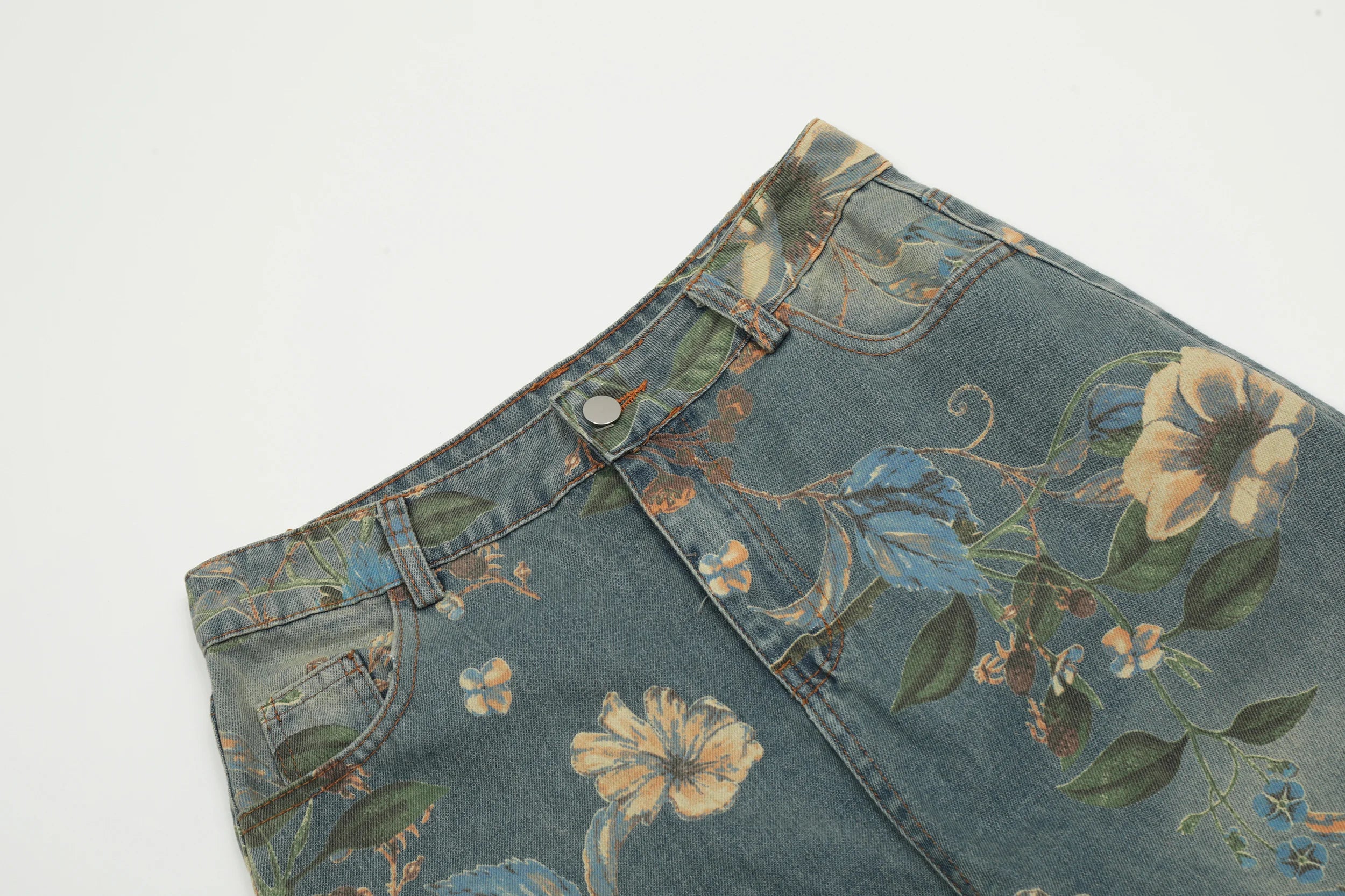 2026 New Vintage Floral Print Wide Leg Denim Pants Y2K High Waisted Distressed Washed Jeans Streetwear Loose Casual Trousers