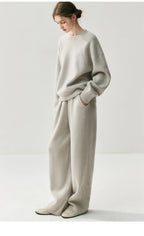 New Women's 100% Cashmere Knitted Thick Pants Autumn Winter Comfortable Skin Friendly Wide-leg Pants Solid Color Casual Clothing