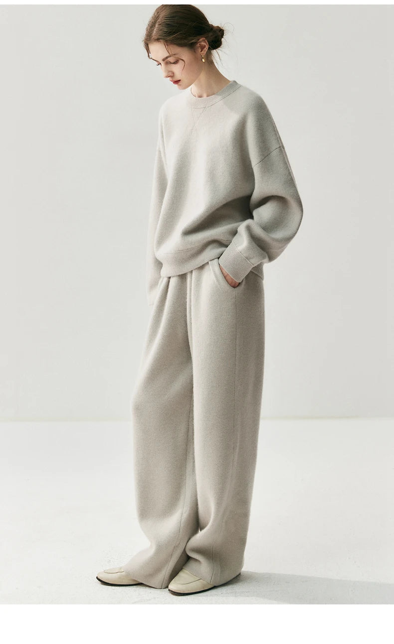 New Women's 100% Cashmere Knitted Thick Pants Autumn Winter Comfortable Skin Friendly Wide-leg Pants Solid Color Casual Clothing
