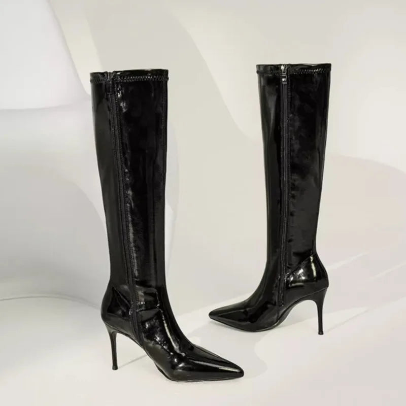 Knee-High Boots Women Pointed Toe Thin High Heel Casual Ladies Pumps Side Zipper Non-Slip Autumn New Stiletto Heels High Boots
