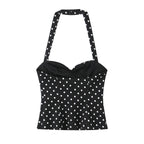 2026 Women New Fashion Suit Sexy Sleeveless Backless Polka Dot Halter Slim Short Top+Side Zipper Casual Short Skirts