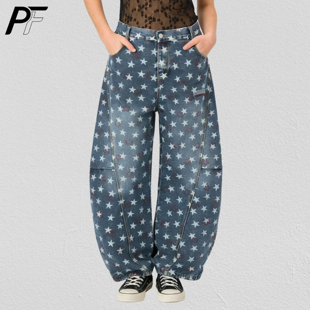 Y2K Vintage Star Print Baggy Jeans Harajuku Unisex Baggy Wide Leg Hip Hop Denim Pants Loose Trendy Casual Trousers 2026 New