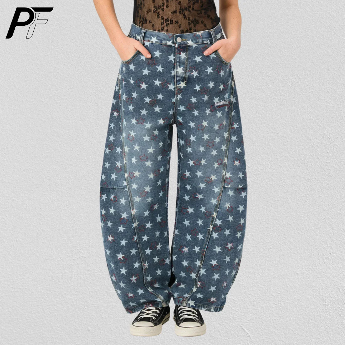 Y2K Vintage Star Print Baggy Jeans Harajuku Unisex Baggy Wide Leg Hip Hop Denim Pants Loose Trendy Casual Trousers 2026 New