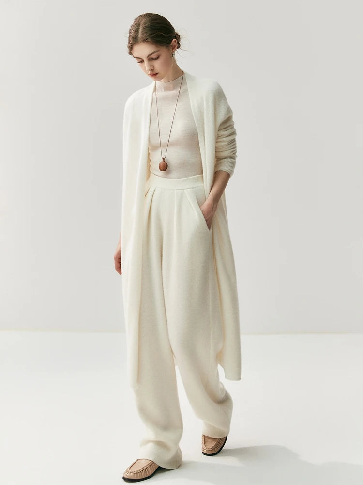 New Women's 100% Cashmere Knitted Thick Pants Autumn Winter Comfortable Skin Friendly Wide-leg Pants Solid Color Casual Clothing