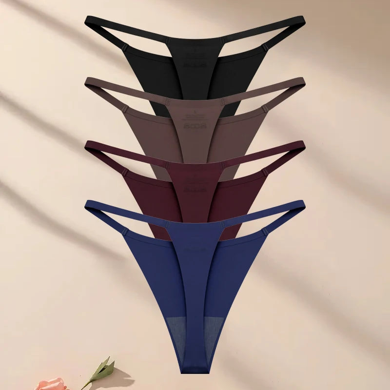 4Pcs Set Seamless Ultra-thin Underwear Women Sexy Thin Belt Panties Women's High Stretch Thongs Girls Breathable G-String Lingerie