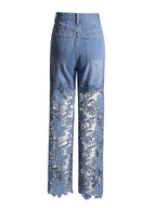 VGH Solid Slimming Hollow Out Temperament Denim Pants For Women High Waist Spliced Button Temperament Trousers Female Fashion