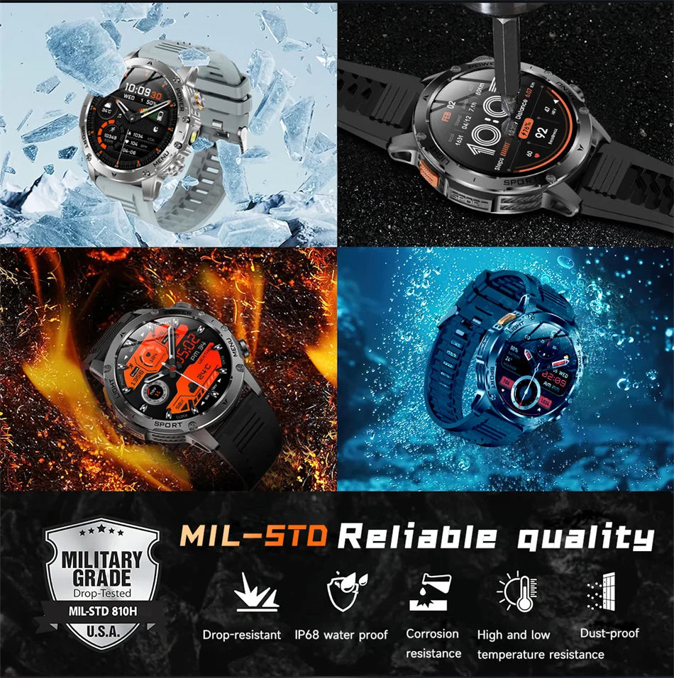 2026 Outdoor New 1000mAh Battery T-Rex 3 Military Grade Smart Watch Men IP69K Waterproof GPS HD Bluetooth Call 100+Sports Watch