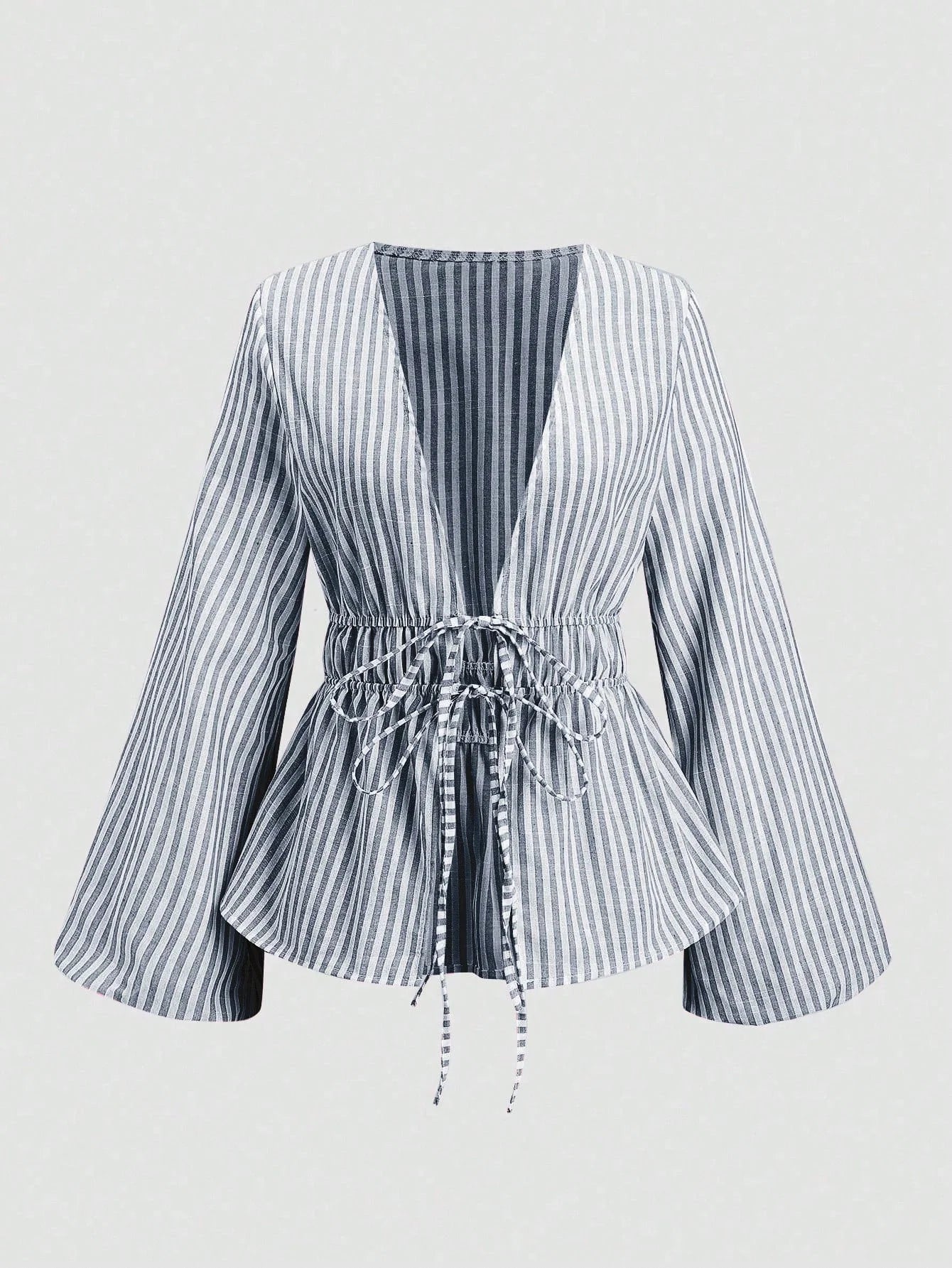 Striped Tie Bow Puff Sleeve Shirt