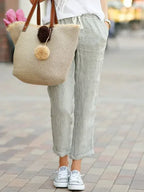 2026 Casual Pants Women Spring Summer Solid Color High Waist Drawstring Elastic Ankle-Length Pants Female Pockets Harem Trousers