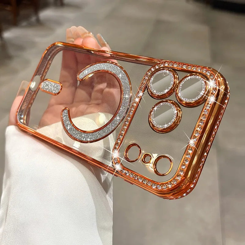 Phone Case Luxury Plating for Magsafe Case for iPhone 17 Air 16 15 14 Plus 13 12 Pro Max Magnetic Wireless Charging Transparent Soft Cover