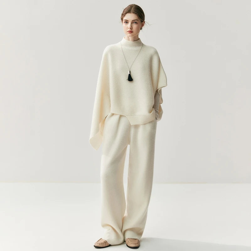 New Women's 100% Cashmere Knitted Thick Pants Autumn Winter Comfortable Skin Friendly Wide-leg Pants Solid Color Casual Clothing