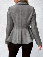 Women’s Plus-Size Solid Color Peplum Jacket – Casual Outerwear