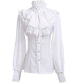 Women's Vintage Ruffle Collar Shirt 2026 Spring New Arrival High Neck Lace Trim Button Down Shirt Elegant Gothic Blouse Tops