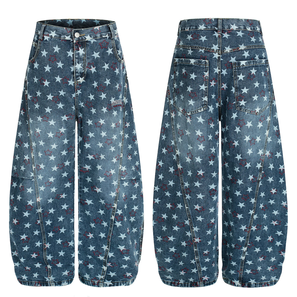 Y2K Vintage Star Print Baggy Jeans Harajuku Unisex Baggy Wide Leg Hip Hop Denim Pants Loose Trendy Casual Trousers 2026 New