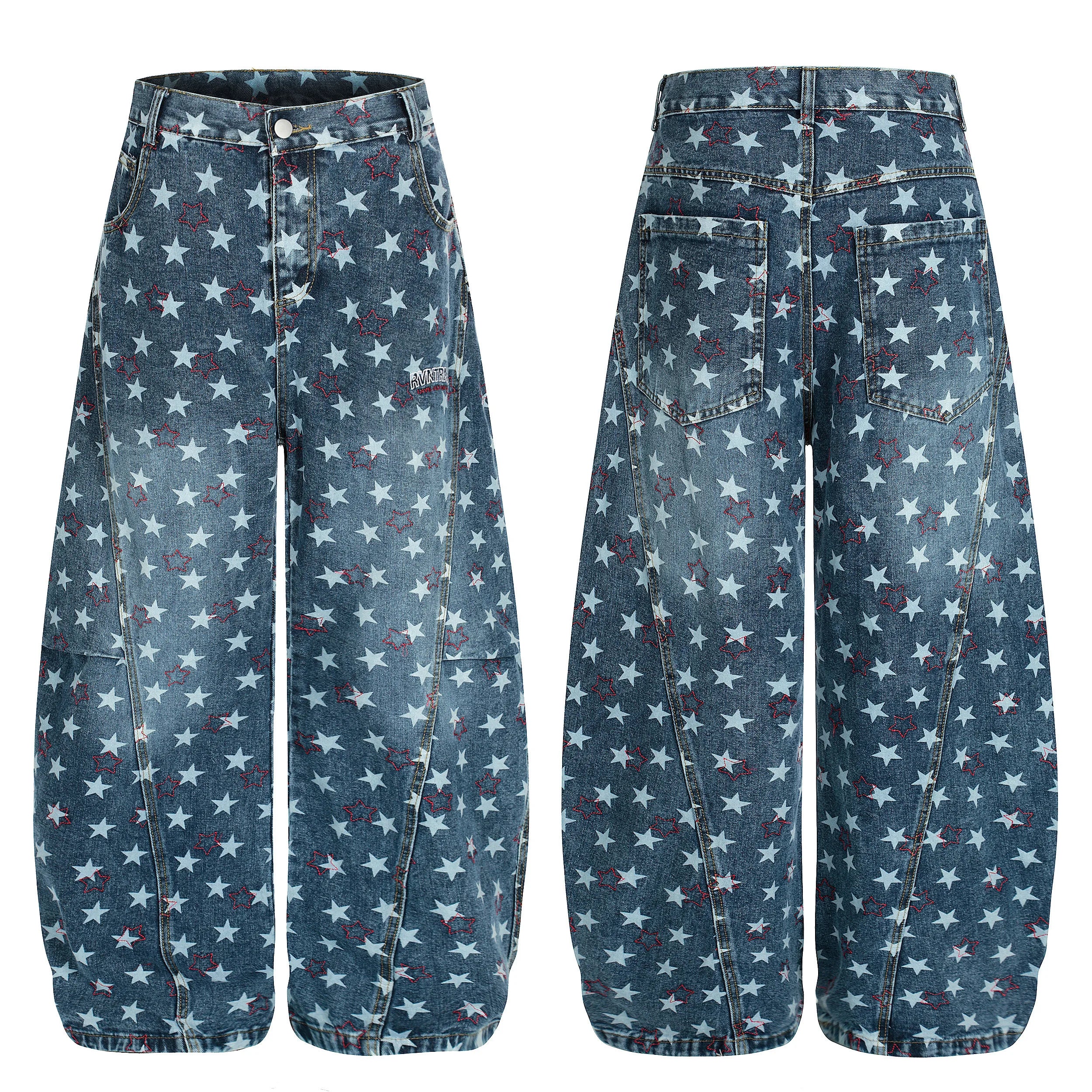 Y2K Vintage Star Print Baggy Jeans Harajuku Unisex Baggy Wide Leg Hip Hop Denim Pants Loose Trendy Casual Trousers 2026 New