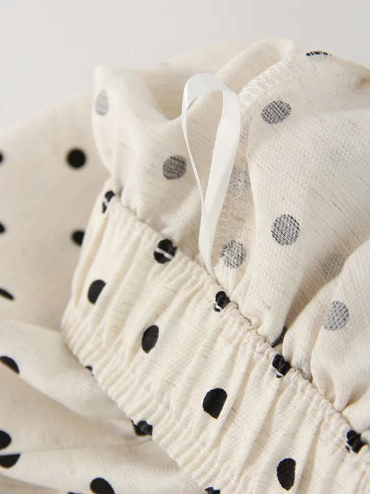 Black Polka Dot Linen Pants Women Wide Leg Summer Trousers Baggy For Ladies White Oversize Cotton Linen Pants Woman Wide