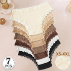 7PCS New Fashion Cotton Women's Underwear Solid Color Comfortable Breathable Panties Low-Rise Lace Trim Sexy Briefs Daily Sports