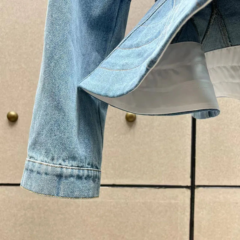 Women's Fitted Washed Denim Jacket, Notched Collar Single-Breasted Hem-Tapered Jacket, High-Quality Jacket, 2026, New Arrival,
