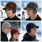 New Unisex Winter Hat Plush Fur Lined Warm Earflap Cap Stylish Soft Beanie Hat  Outdoor Thick Ski Sports Knitted Hat