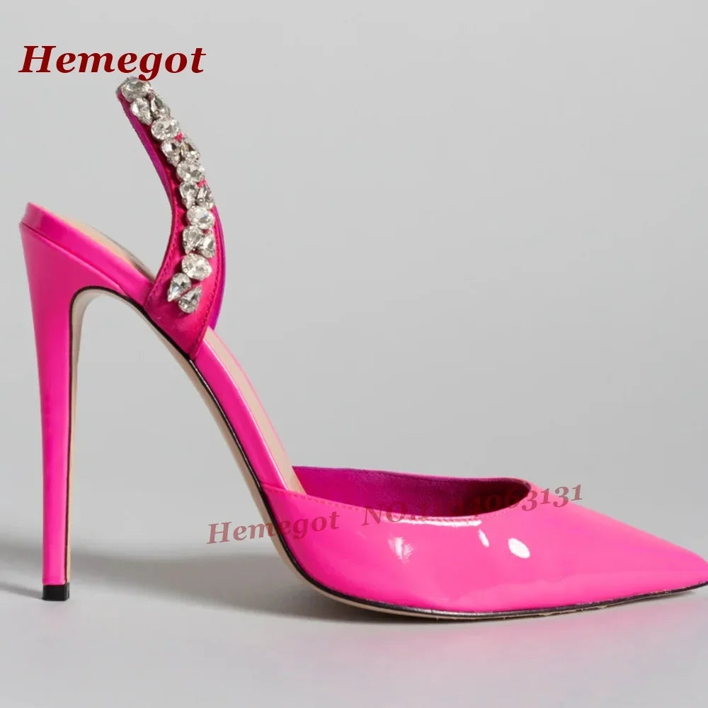 Leopard Crystals Slingback Pumps Pointy Toe Stiletto Rhinestones Women's Pumps 2025 New Summer Sexy High Heels Slip On Shoes