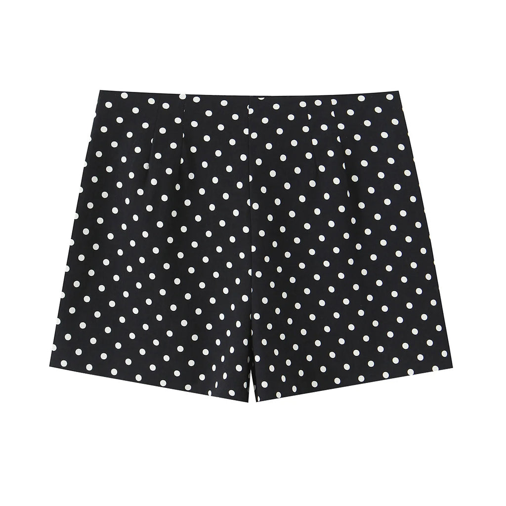 2026 Women New Fashion Suit Sexy Sleeveless Backless Polka Dot Halter Slim Short Top+Side Zipper Casual Short Skirts