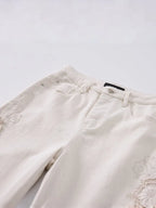 Designer Women Fashion Spring Summer Embroidery Flowers Jeans Hollow Out High Waist Denim Pants Casual Ankle Length Trousers
