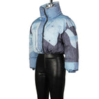 2025 Fashion Women's Jacket with Denim Print Cotton Coat