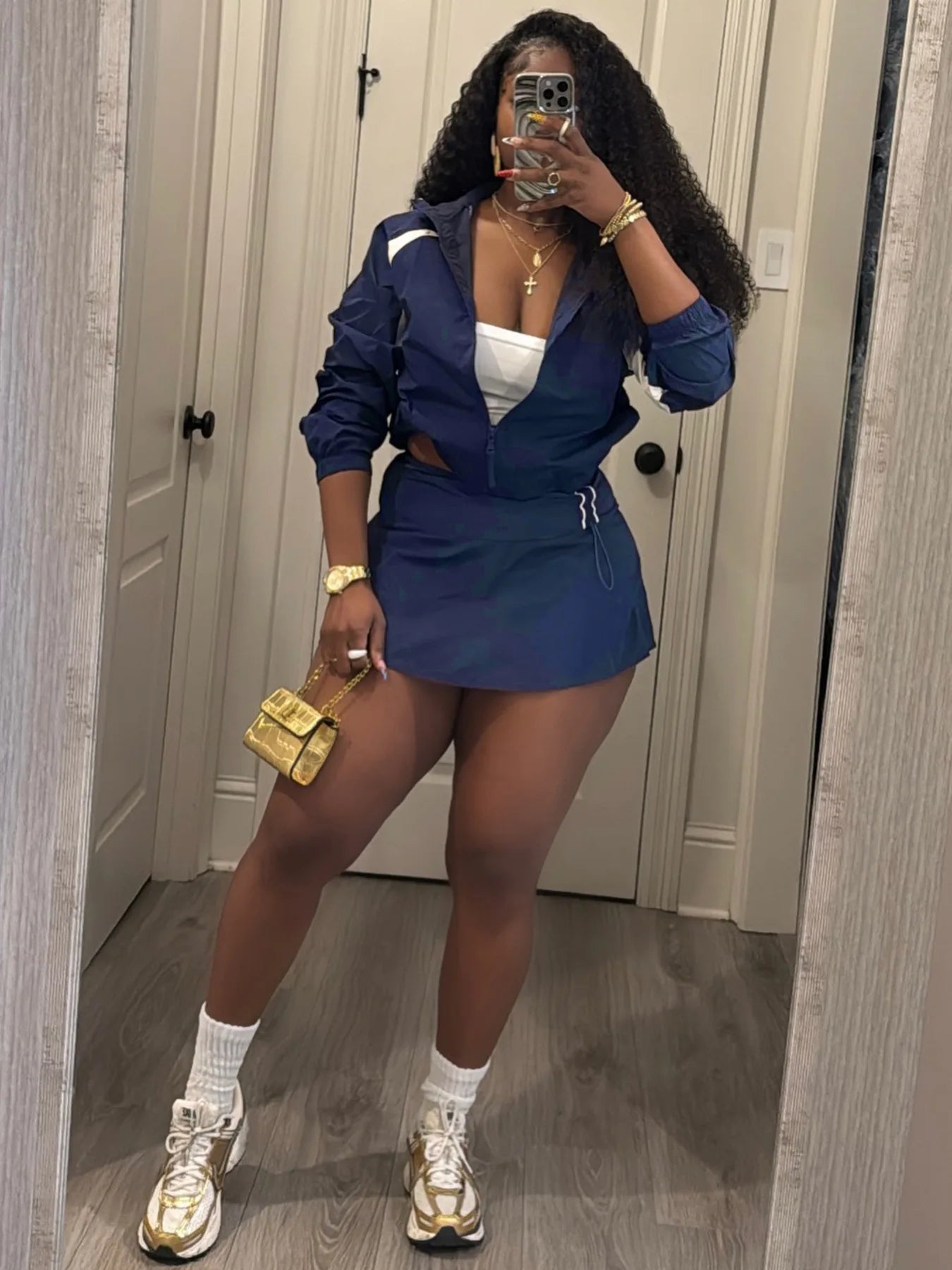 FAGADOER Casual Color Block 2 Piece Sets Woman Outfit Drawstring Ruched Patchwork Crop Top and Skirt Matching Female Streetwear