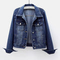 Womens Slim Short Denim Jacket Washed Casual Long Sleeve Fashion Coat Spring Autumn