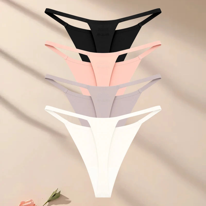4Pcs Set Seamless Ultra-thin Underwear Women Sexy Thin Belt Panties Women's High Stretch Thongs Girls Breathable G-String Lingerie
