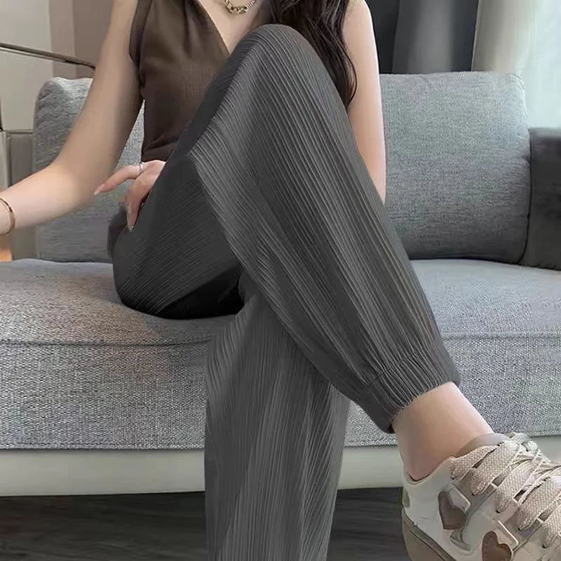 Casual Street Sweet Autumn New Basics Ice Silk Pants Lantern Pants Solid Color Elastic Women's Sports Pants and Ankle Pants