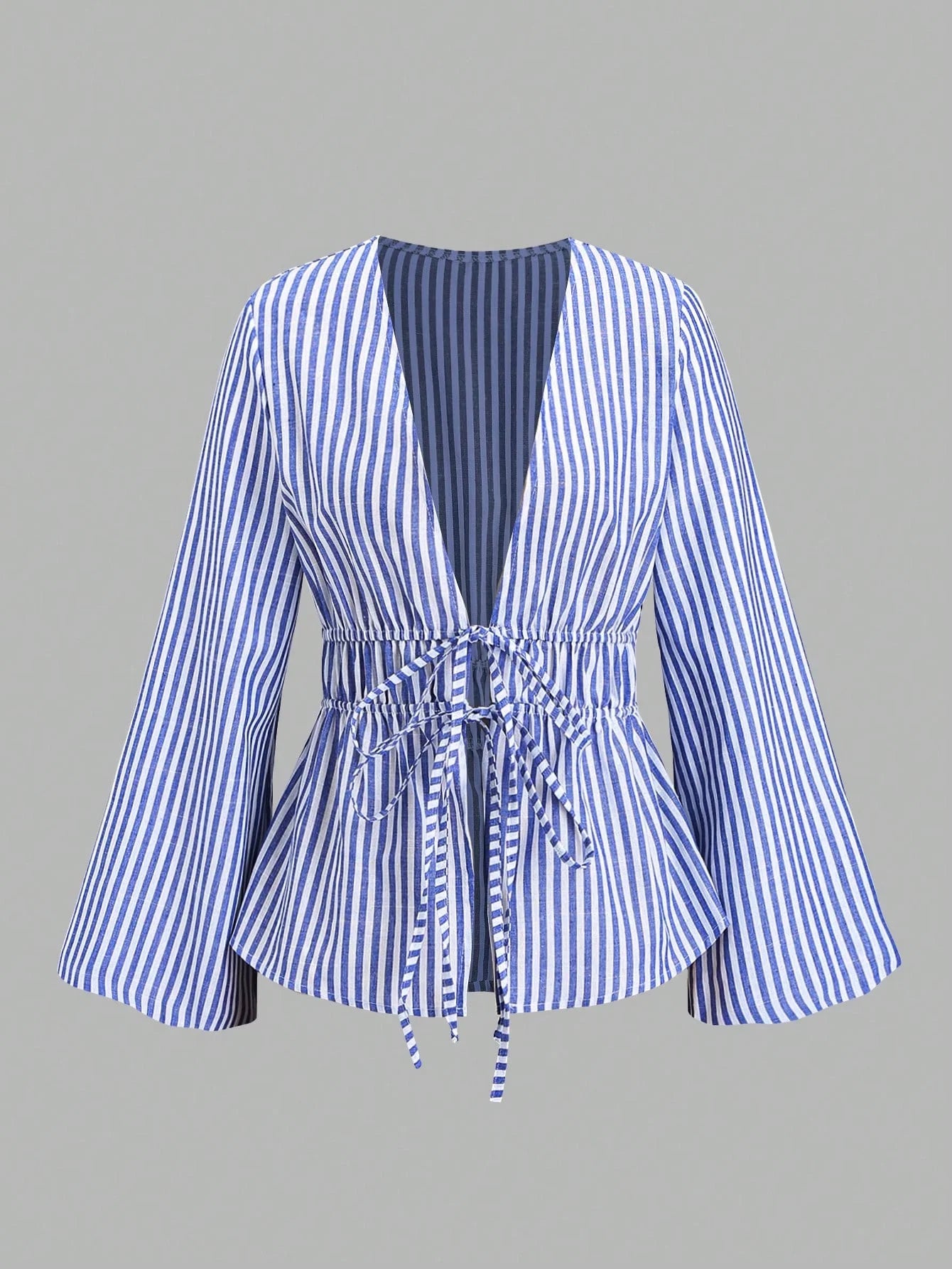 Striped Tie Bow Puff Sleeve Shirt