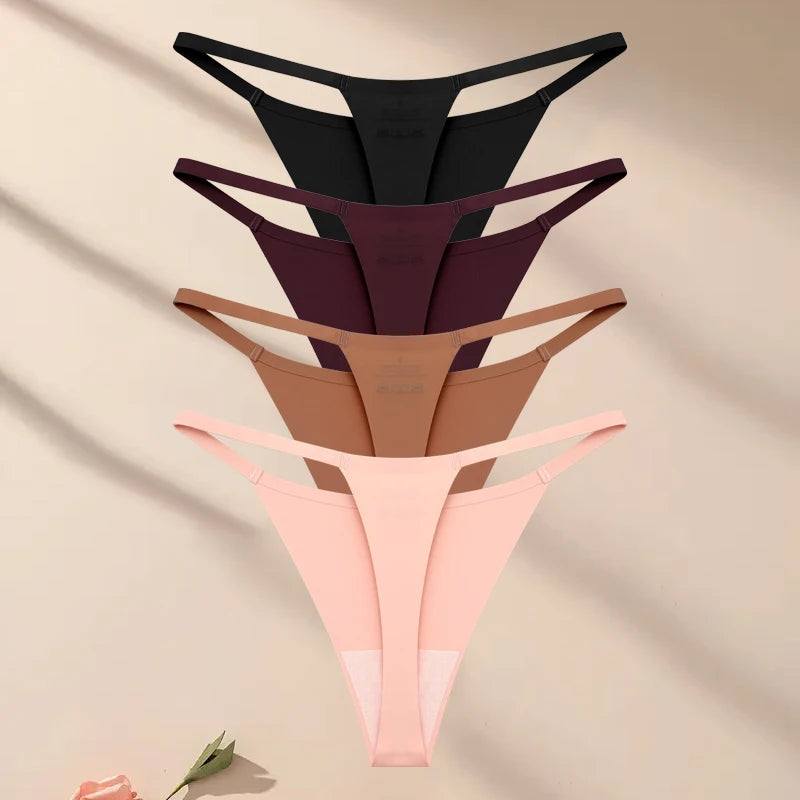 4Pcs Set Seamless Ultra-thin Underwear Women Sexy Thin Belt Panties Women's High Stretch Thongs Girls Breathable G-String Lingerie