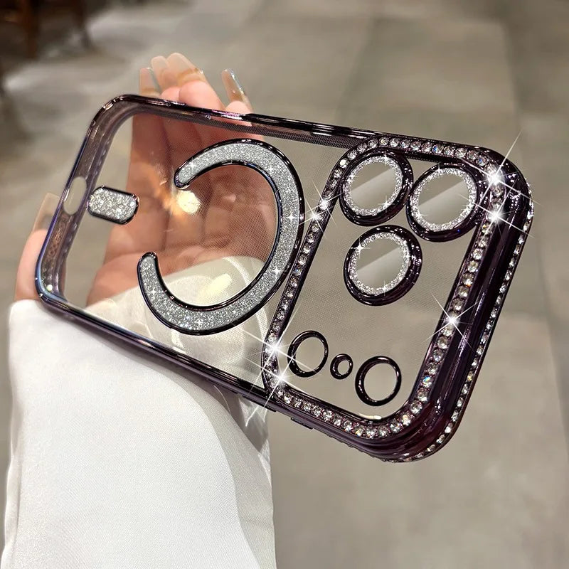 Phone Case Luxury Plating for Magsafe Case for iPhone 17 Air 16 15 14 Plus 13 12 Pro Max Magnetic Wireless Charging Transparent Soft Cover